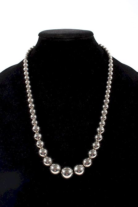 Appraisal: Sterling Silver Bead Ball Graduated Necklace For your consideration is