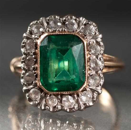 Appraisal: Lady's K yellow gold faux diamond and green gemstone ring