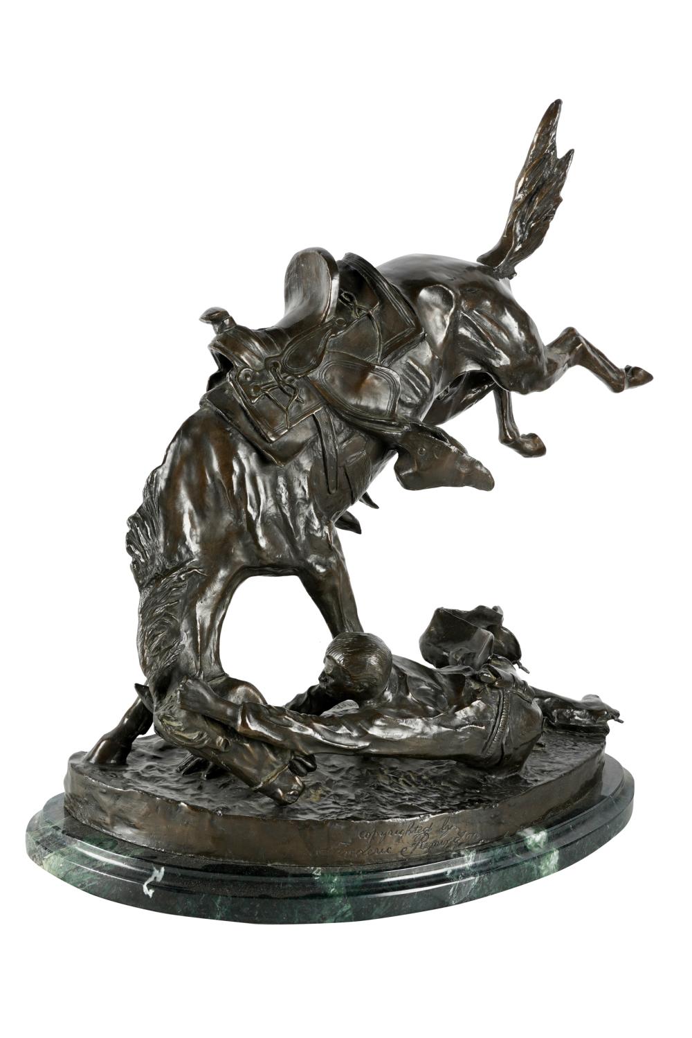 Appraisal: AFTER FREDERIC REMINGTON THE WICKED PONY bronze on a marble