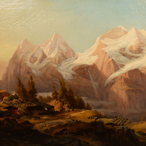 Appraisal: After Jakob Ginzel German - Landscape with Mountains oil on