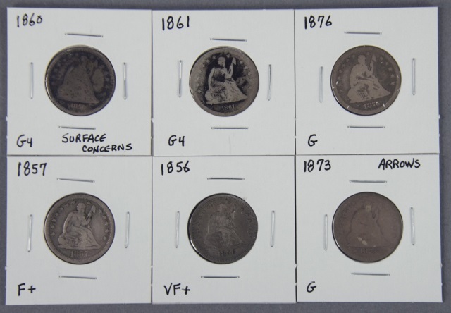 Appraisal: Six Seated QuartersDates include VF F G -surface issues G