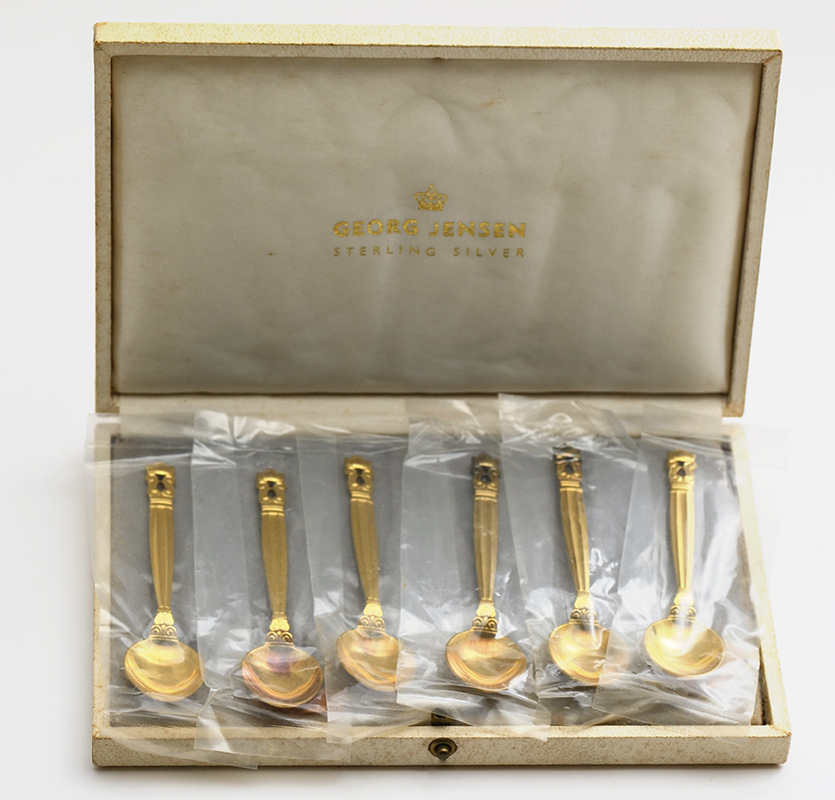 Appraisal: GEORG JENSEN ACORN DEMITASSE SPOONS IN CASE sterling silver demitasse