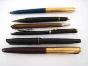 Appraisal: A red Parker pen a blue Parker ballpoint and four