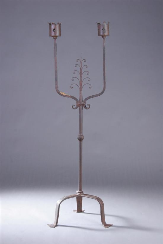 Appraisal: LOUIS XIV WROUGHT-IRON CANDLE TORCHERE th century Double prong with