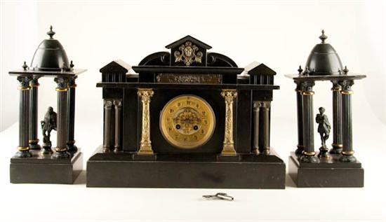 Appraisal: French Black Slate Clock with garnitures day time and strike