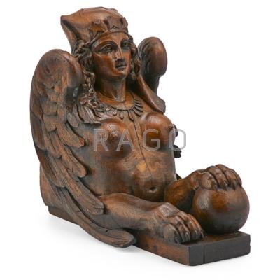 Appraisal: MYTHOLOGICAL ARCHITECTURAL ELEMENT Carved oak depicting a harpy th th