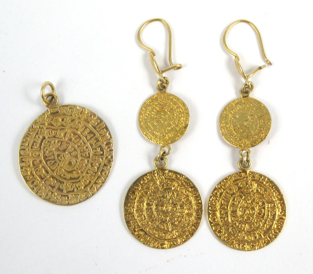 Appraisal: THREE ARTICLES OF YELLOW GOLD JEWELRY including a pair of