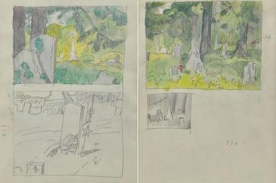 Appraisal: Unknown Cleveland School Artist Two double sided sketchbook pages stamped