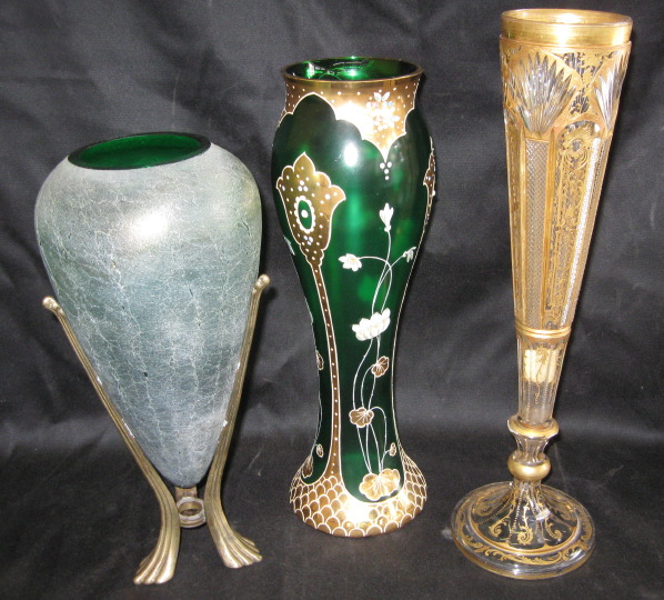 Appraisal: Group of Three Continental Glass Vases consisting of an Austro-Bohemian