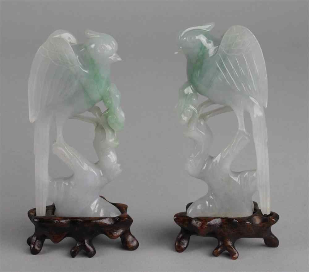 Appraisal: PAIR OF CHINESE LAVENDER AND APPLE GREEN JADEITE MODELS OF