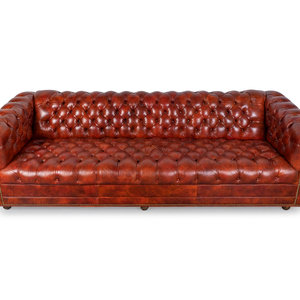 Appraisal: A Chesterfield Style Faux Leather and Brass Studded Sofa and