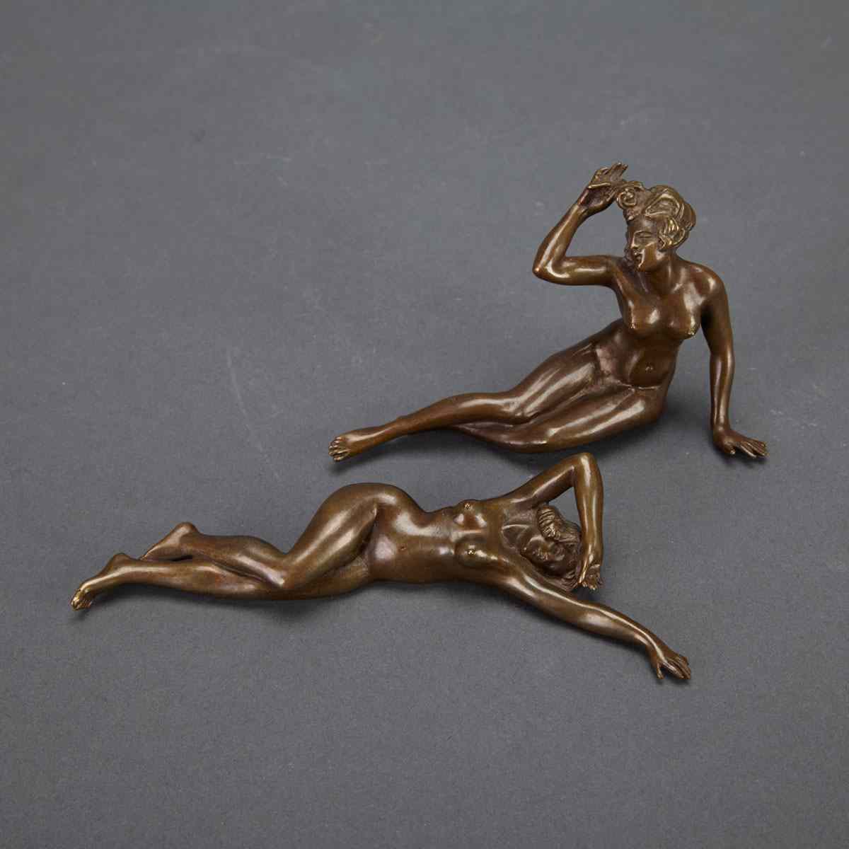 Appraisal: Franze Bergman Austrian - TWO MINIATURE RECLINING NUDES bronze each