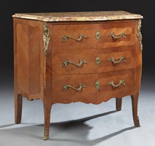 Appraisal: French Louis XV Style Inlaid Mahogany Ormolu Mount French Louis