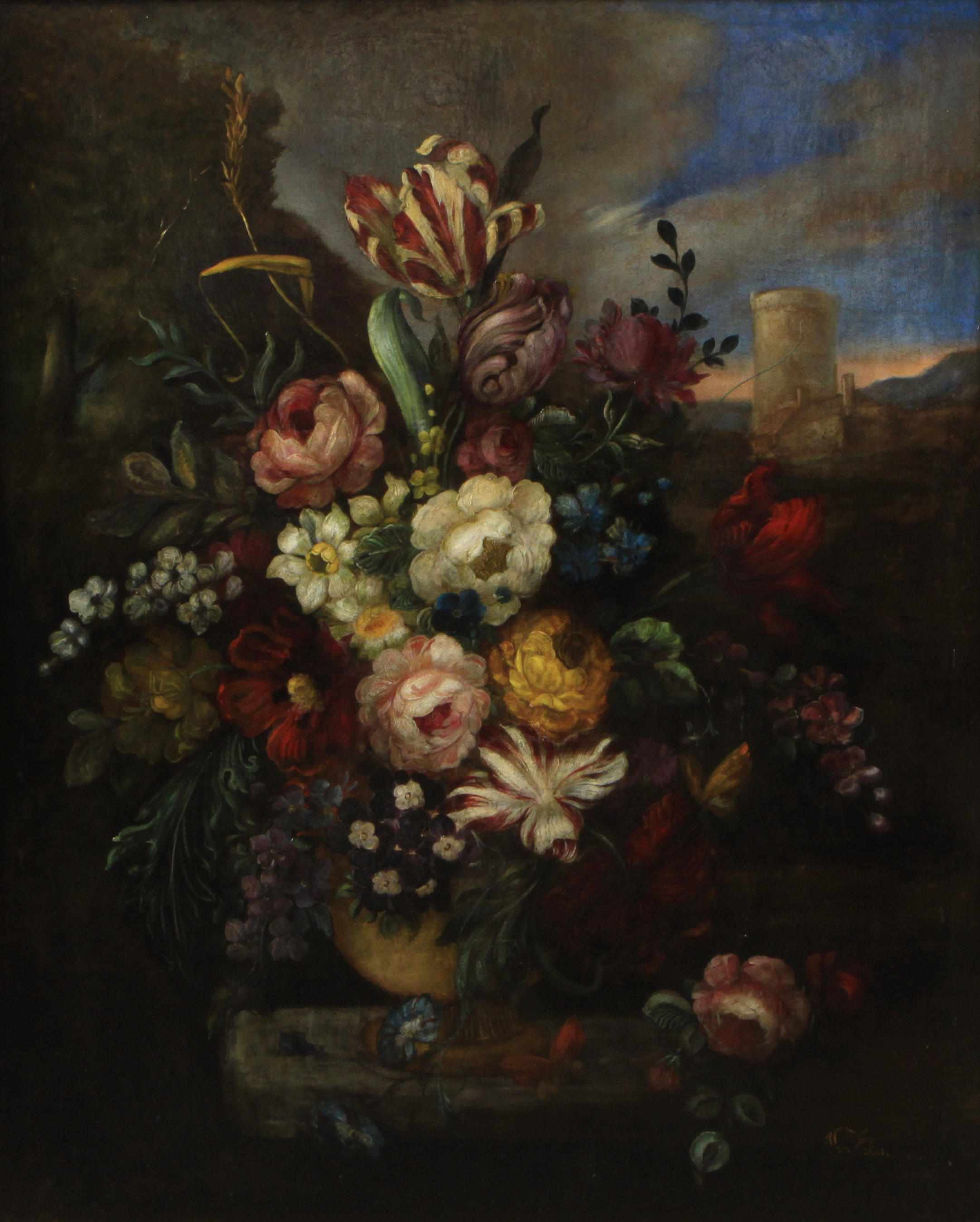 Appraisal: Van Ecken A still life with flowers in an urn