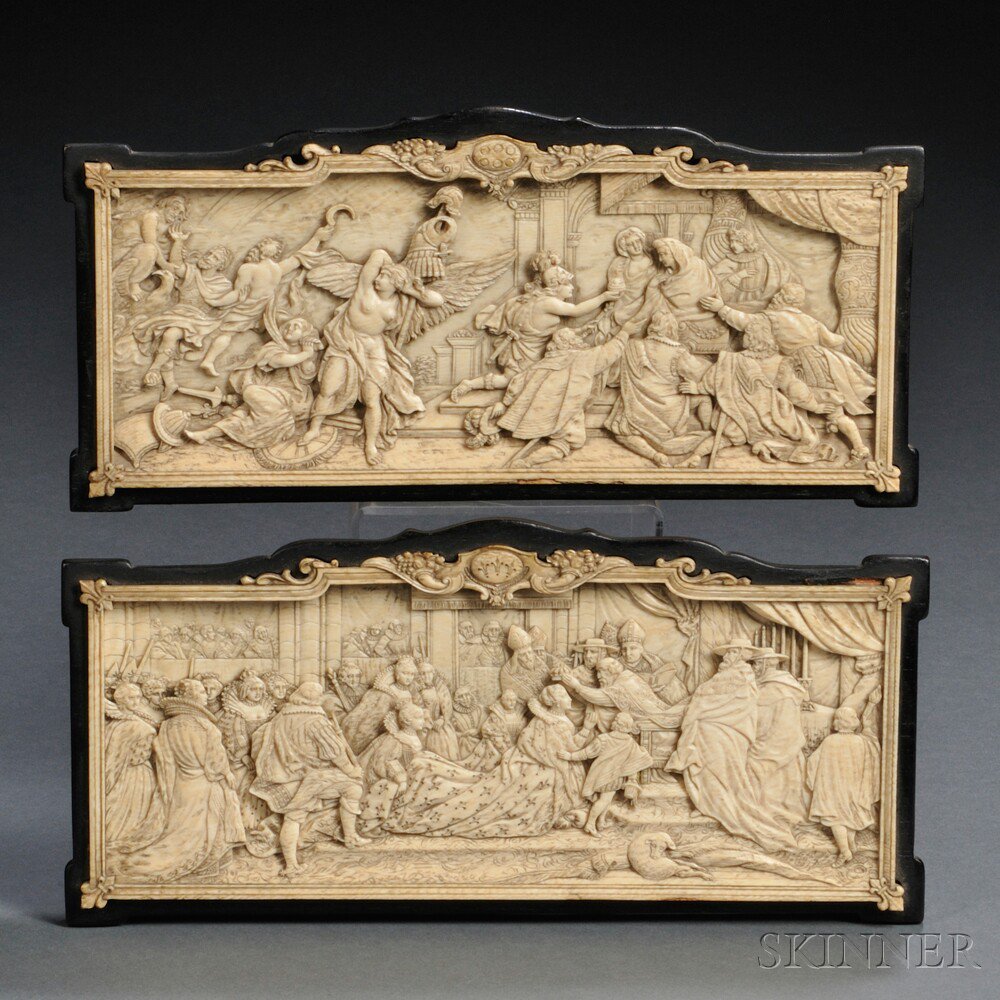 Appraisal: Pair of Carved Ivory Plaques Continental possibly Dieppe France th