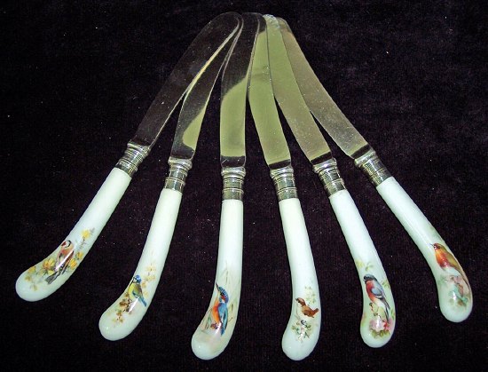 Appraisal: Six Royal Worcester tea knives with steel blades and silver