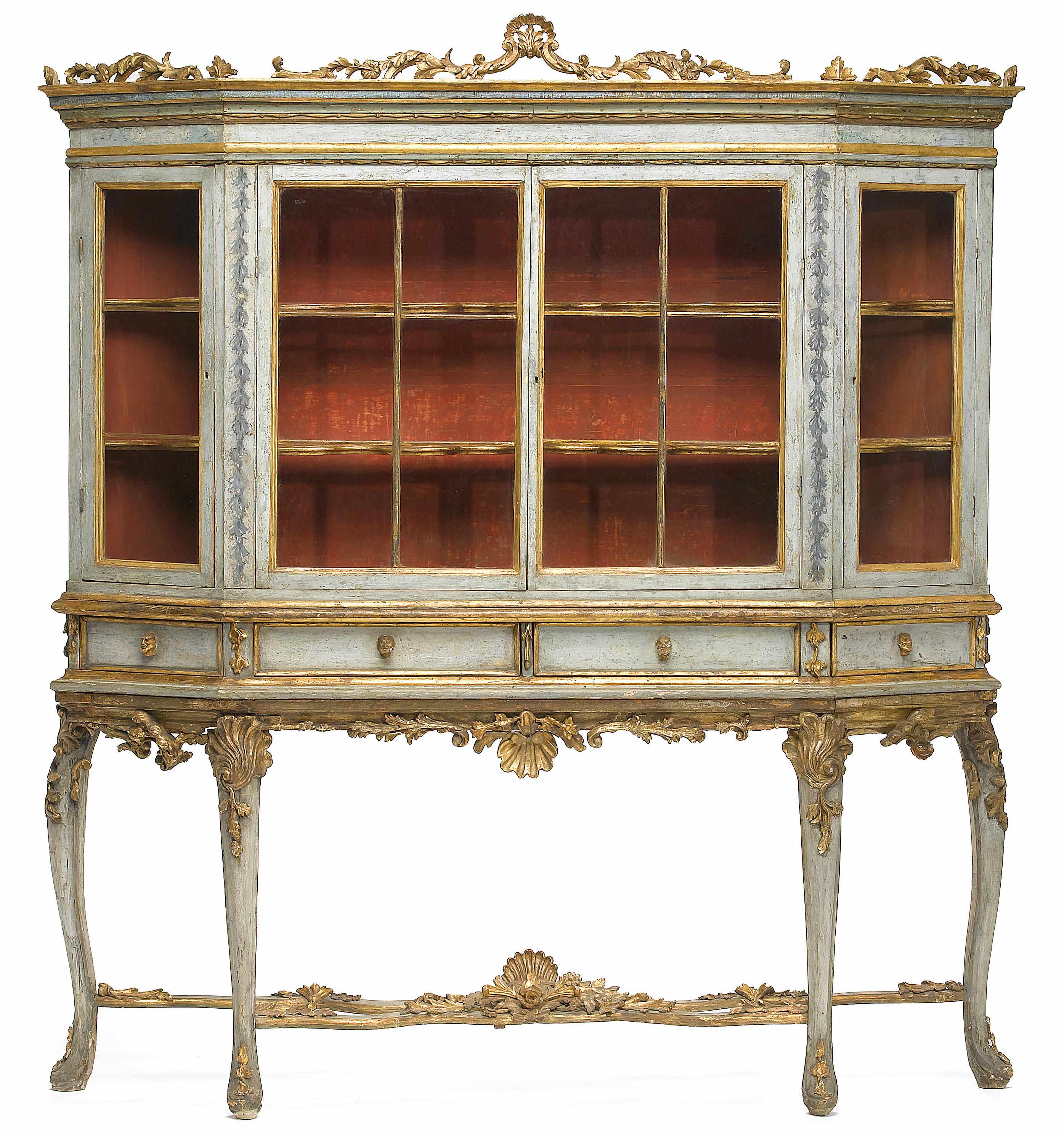 Appraisal: An Italian Baroque style parcel gilt and blue painted cabinet