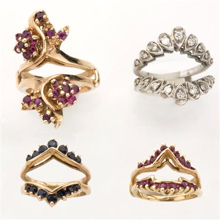 Appraisal: Four Gold Gem-Set and Diamond Insert Rings Estimate -