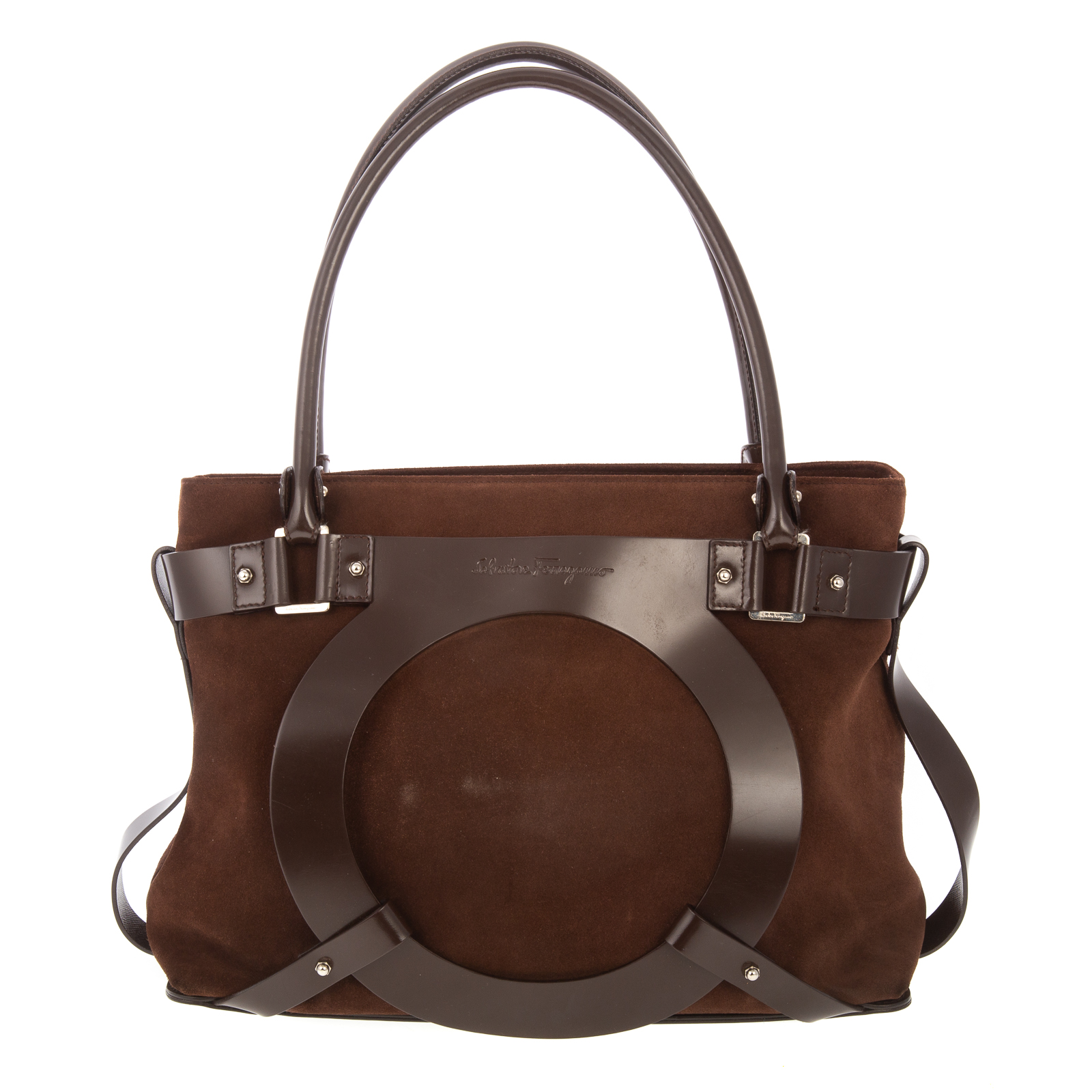 Appraisal: A SALVATORE FERRAGAMO LOGO TOTE A brown suede leather Salvatore