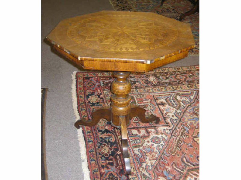 Appraisal: CONTINENTAL TH CENTURY INLAID CENTER TABLE The octagonal top centers