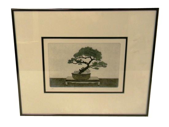 Appraisal: J P Donahue th C Japanese Bonsai Tree color aquatint