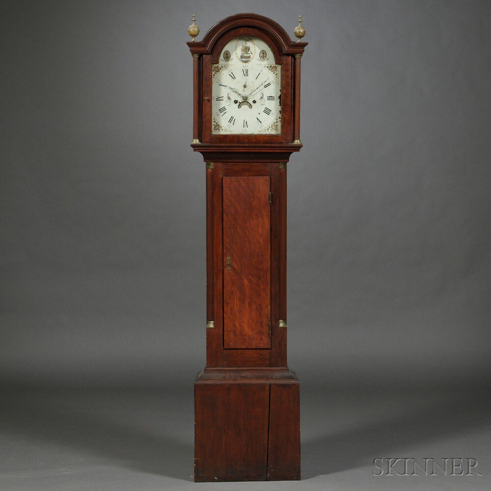 Appraisal: Red Stained Birch Tall Clock New England c the arched-top