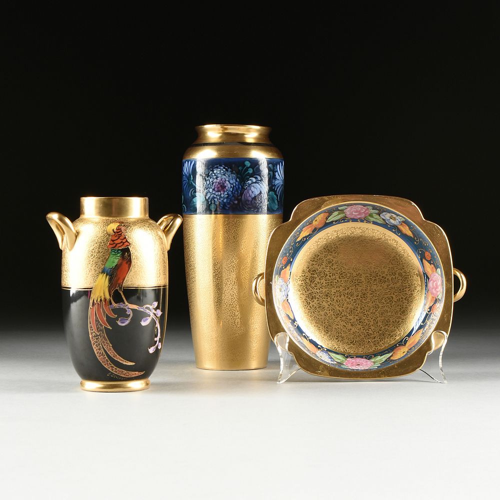 Appraisal: A GROUP OF THREE PICKARD HEAVY GILT PORCELAIN VASES AND