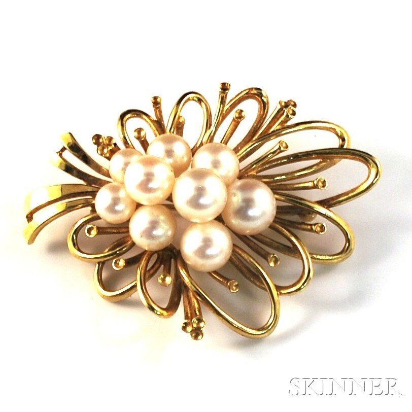 Appraisal: Mikimoto kt Gold and Cultured Pearl Cluster Brooch with nine