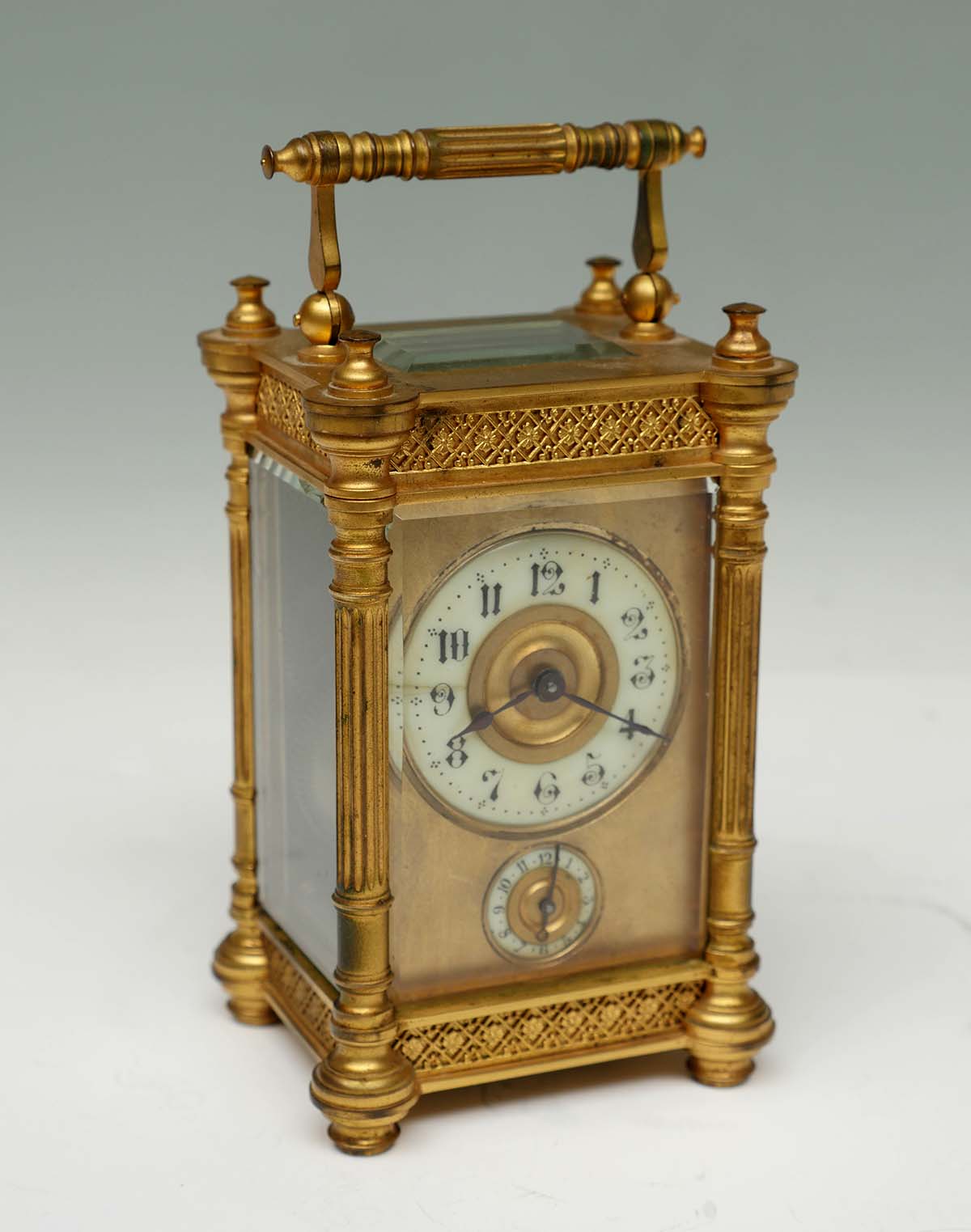 Appraisal: FRENCH GILT CARRIAGE CLOCK French Gilt bronze carriage clock having