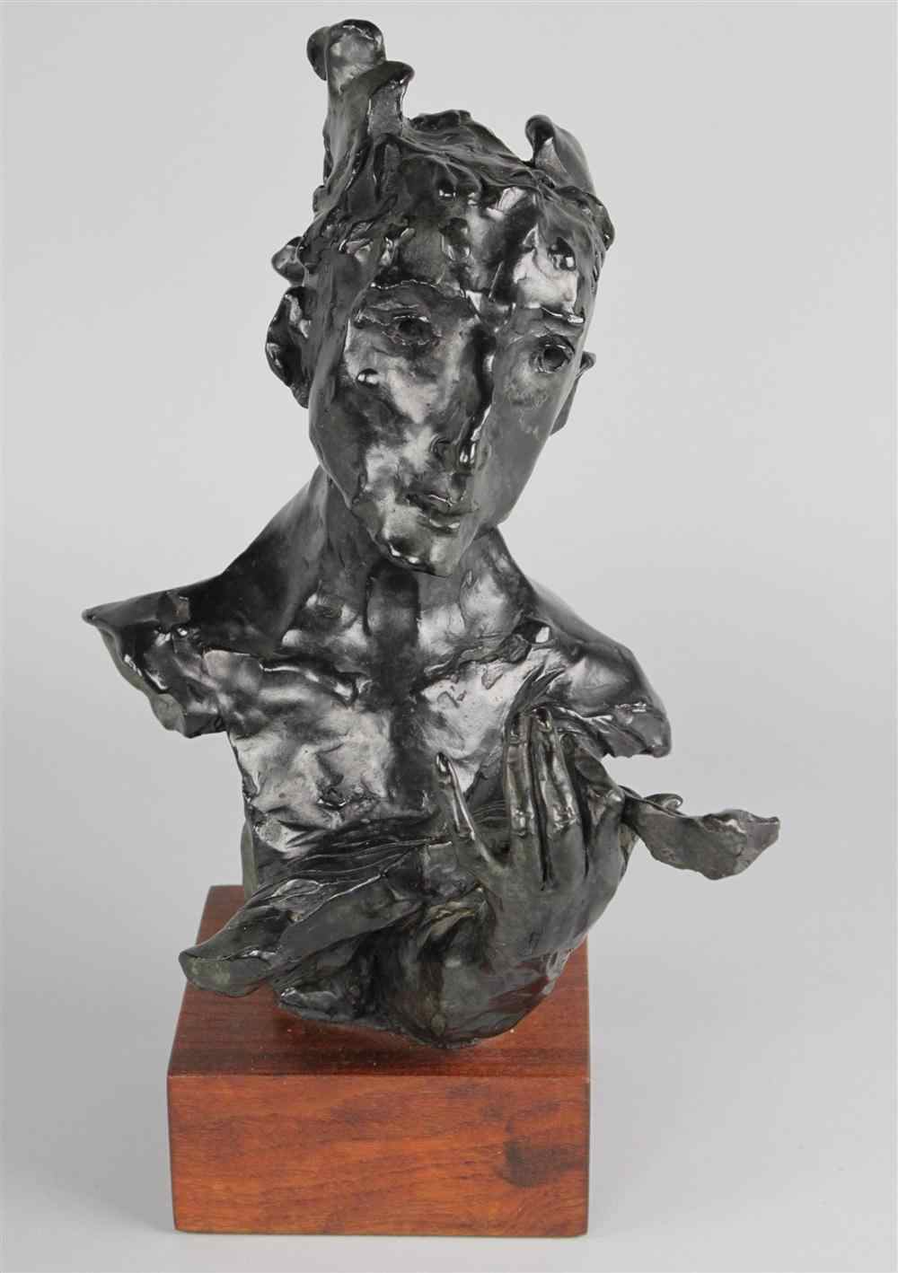 Appraisal: BRONZE BUST OF ''MAN WITH VIOLIN'' David Aronson Lithuanian -