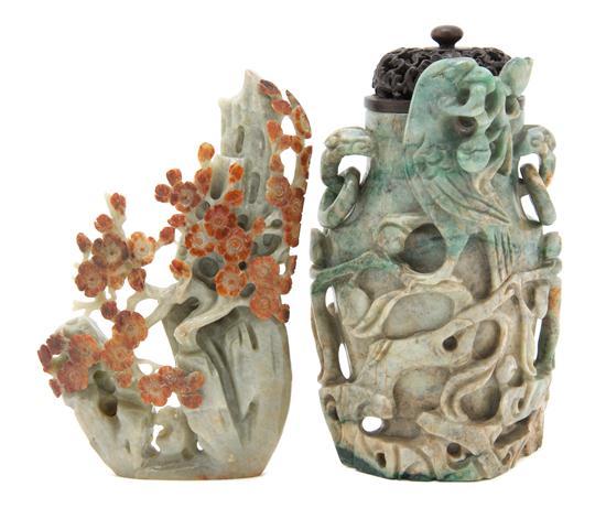 Appraisal: Group of Two Chinese Jade Carvings one of spinach green