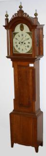 Appraisal: High style Country Hepplewhite cherry inlaid grandfather clock reeded quarter