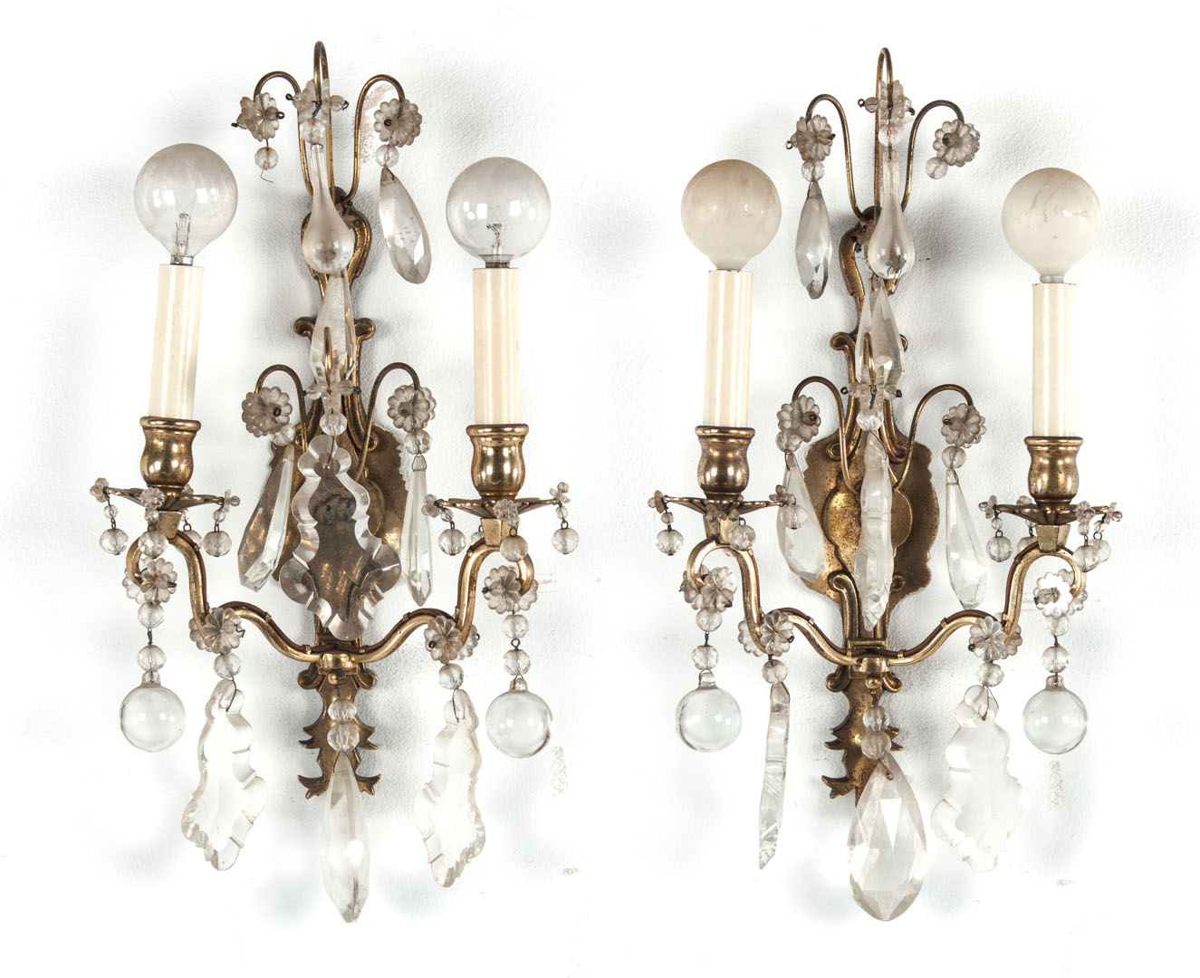 Appraisal: Pair of French brass wall sconces th century Rococo manner