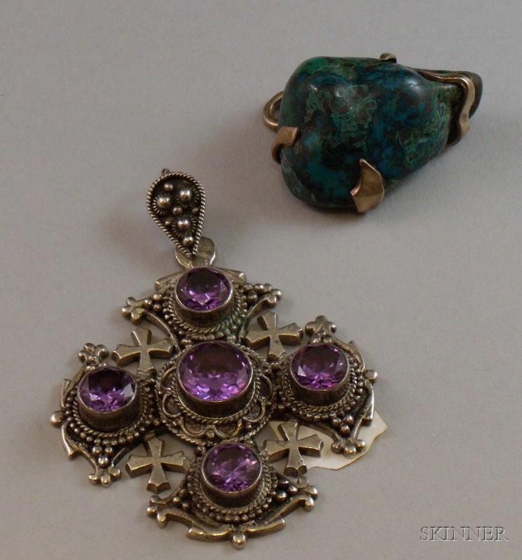 Appraisal: Two Silver Pendants one a sterling silver mounted turquoise example