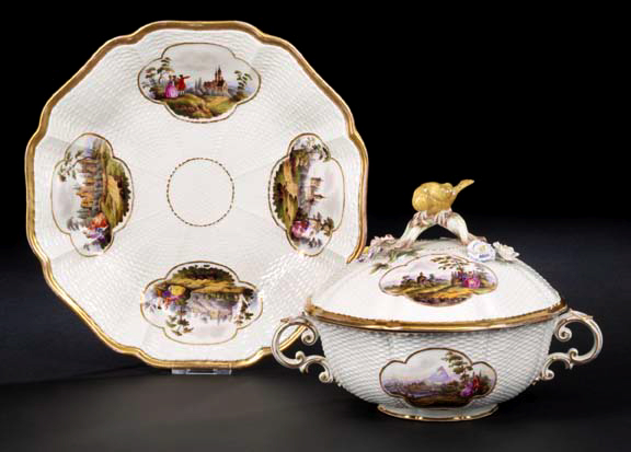 Appraisal: Good Large Meissen Basket-Weave Porcelain Covered Ecuelle and Underplate second