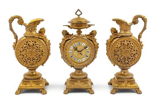 Appraisal: A French Neoclassical Gilt Metal Clock Garniture Height of mantel