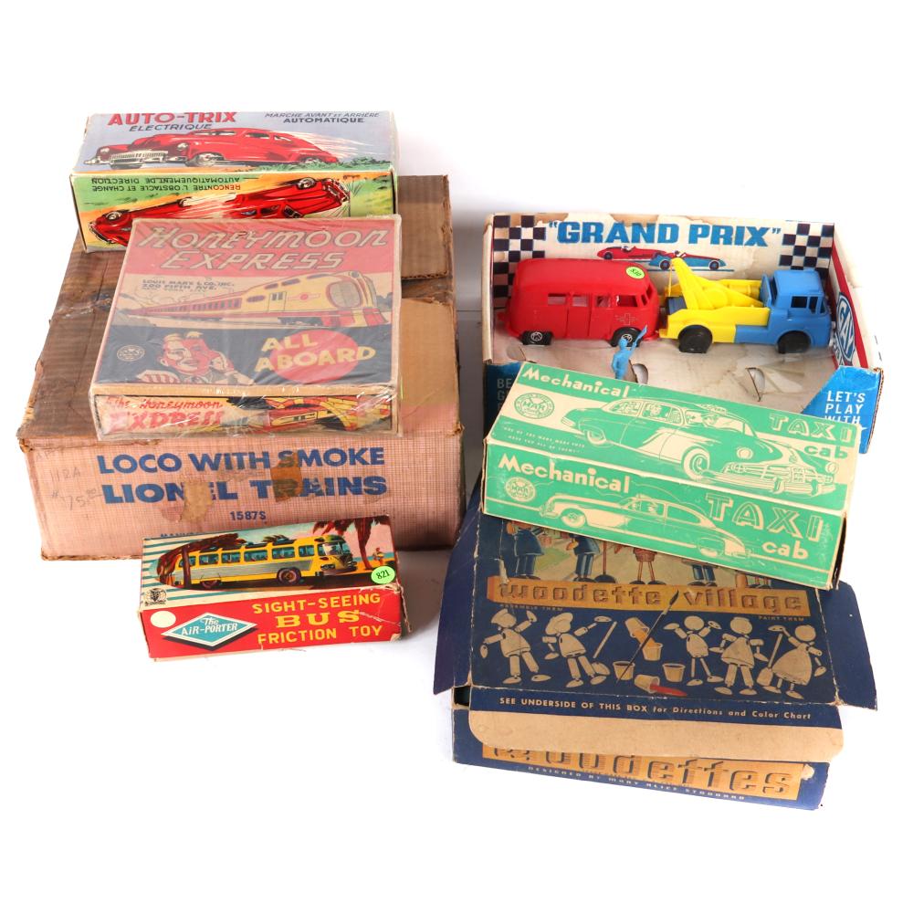 Appraisal: LOT OF VINTAGE TIN TOY LIONEL TRAIN BOXES CATALOG AND