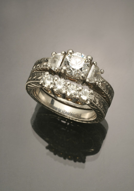 Appraisal: Platinum -Karat Yellow-Gold and Diamond Two-Piece Wedding Set Consisting of