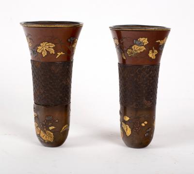 Appraisal: A pair of Japanese copper bronze vases lined each with