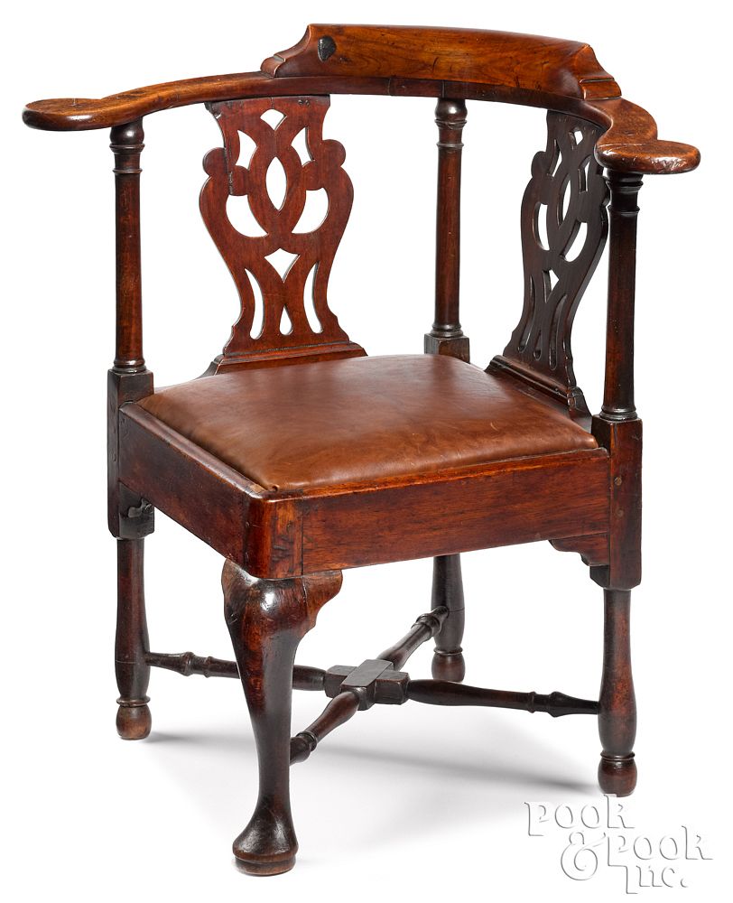 Appraisal: Massachusetts Queen Anne mahogany corner chair Massachusetts Queen Anne mahogany