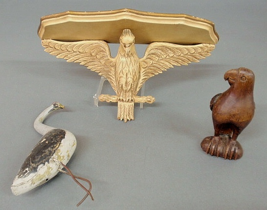 Appraisal: Carved parrot h carved eagle wall bracket shelf h x