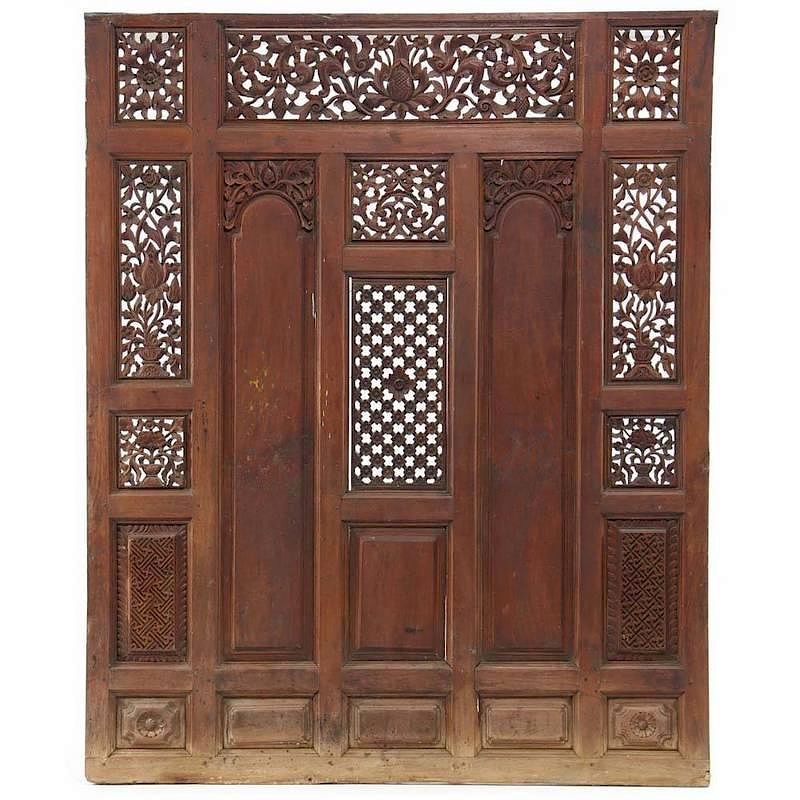 Appraisal: Southeast Asian Carved Wall Panel circa teak wood with pierced