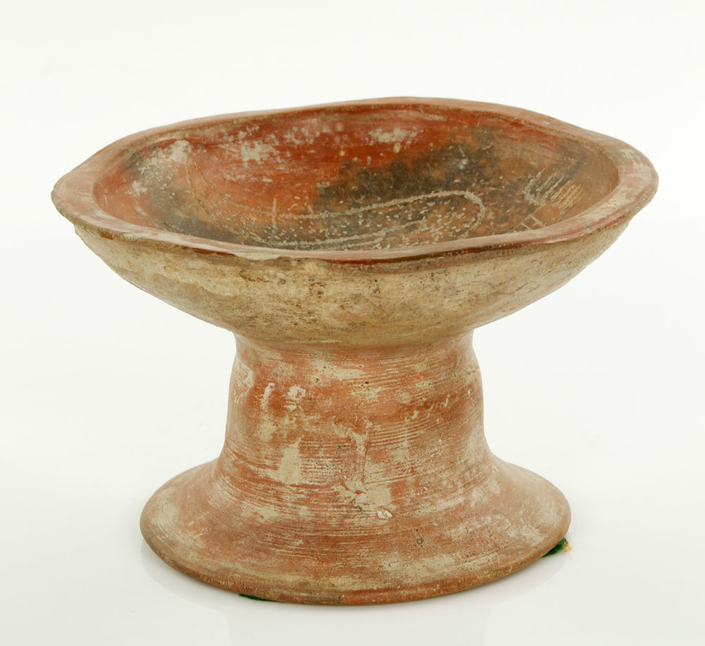 Appraisal: - Pre-Columbian Footed Bowl Pre-Columbian footed bowl red clay earthenware