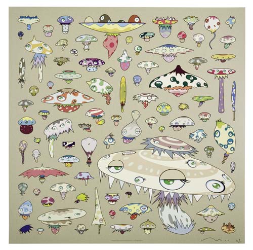 Appraisal: TAKASHI MURAKAMI Champignon Color screenprint on gold metallic paper x