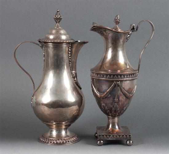 Appraisal: Two English neoclassical style Sheffield silver-plated copper hot water jugs