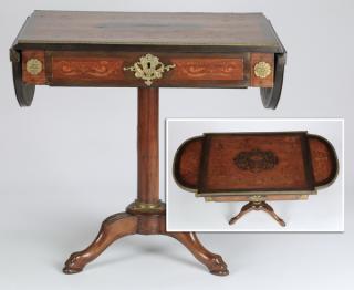 Appraisal: Marquetry inlaid drop leaf table h Marquetry inlaid drop leaf