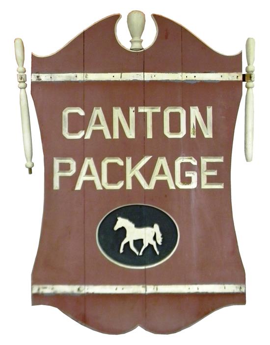 Appraisal: th C painted double-sided wooden sign advertising the Canton Package