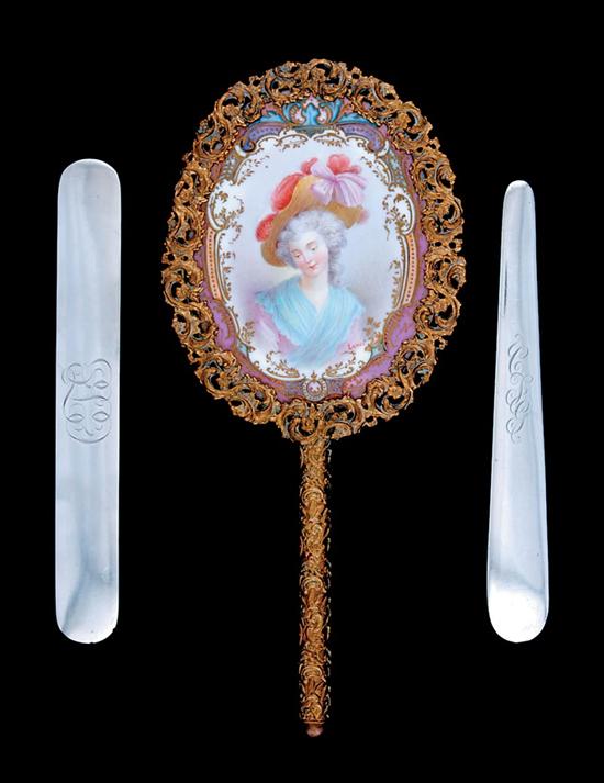 Appraisal: Sevres porcelain plaque and gilt-metal mirror circa oval portrait plaque