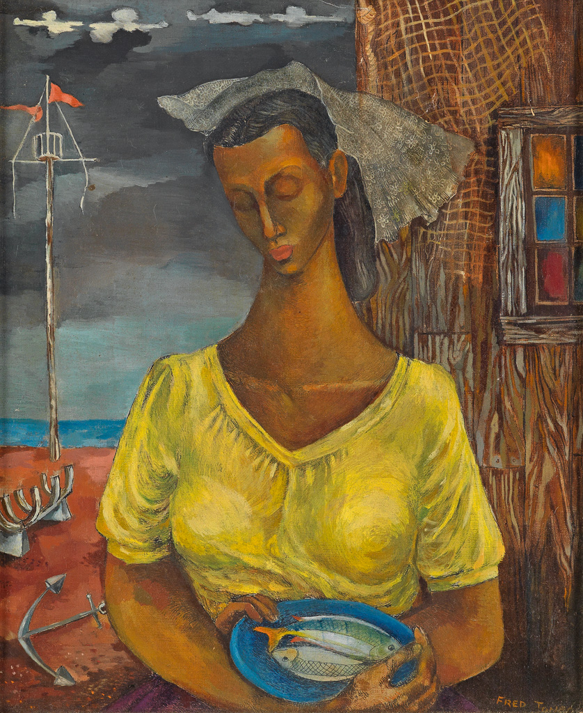 Appraisal: FREDERICK D JONES - Untitled Woman with a Fish Oil