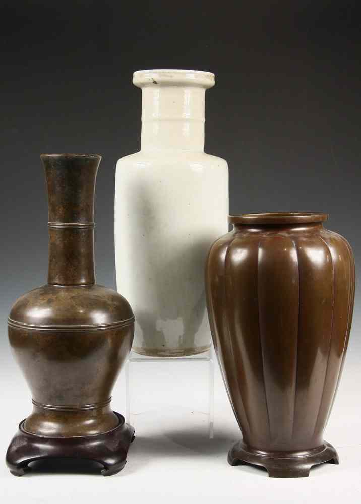 Appraisal: JAPANESE VASES BRONZE POTTERY - All th c including Tall